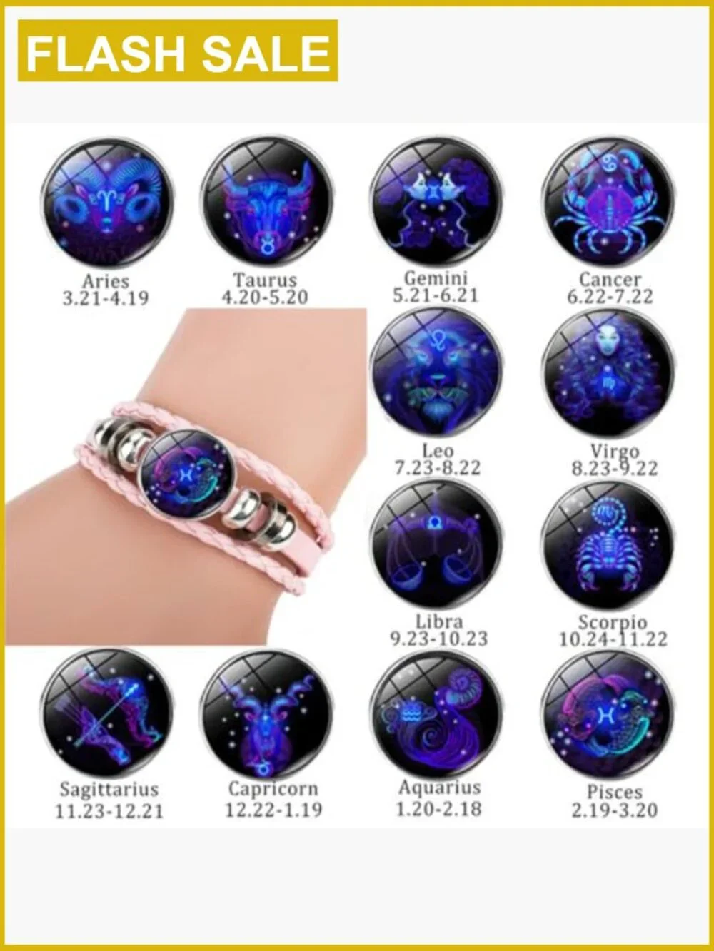 Twelve Zodiac Leather Bracelet Adjustable Spirit Punk Wristband
